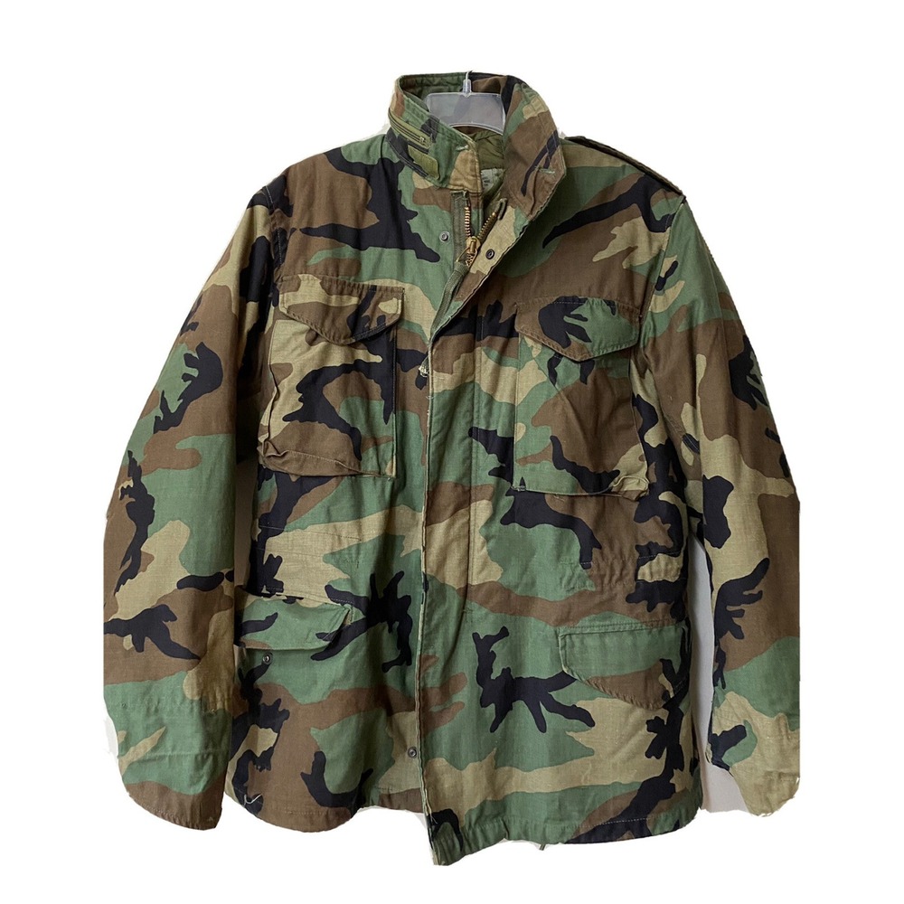 US  Military Cold Weather Field Jacket Coat Woodland Camo Med Reg Lined Isratex